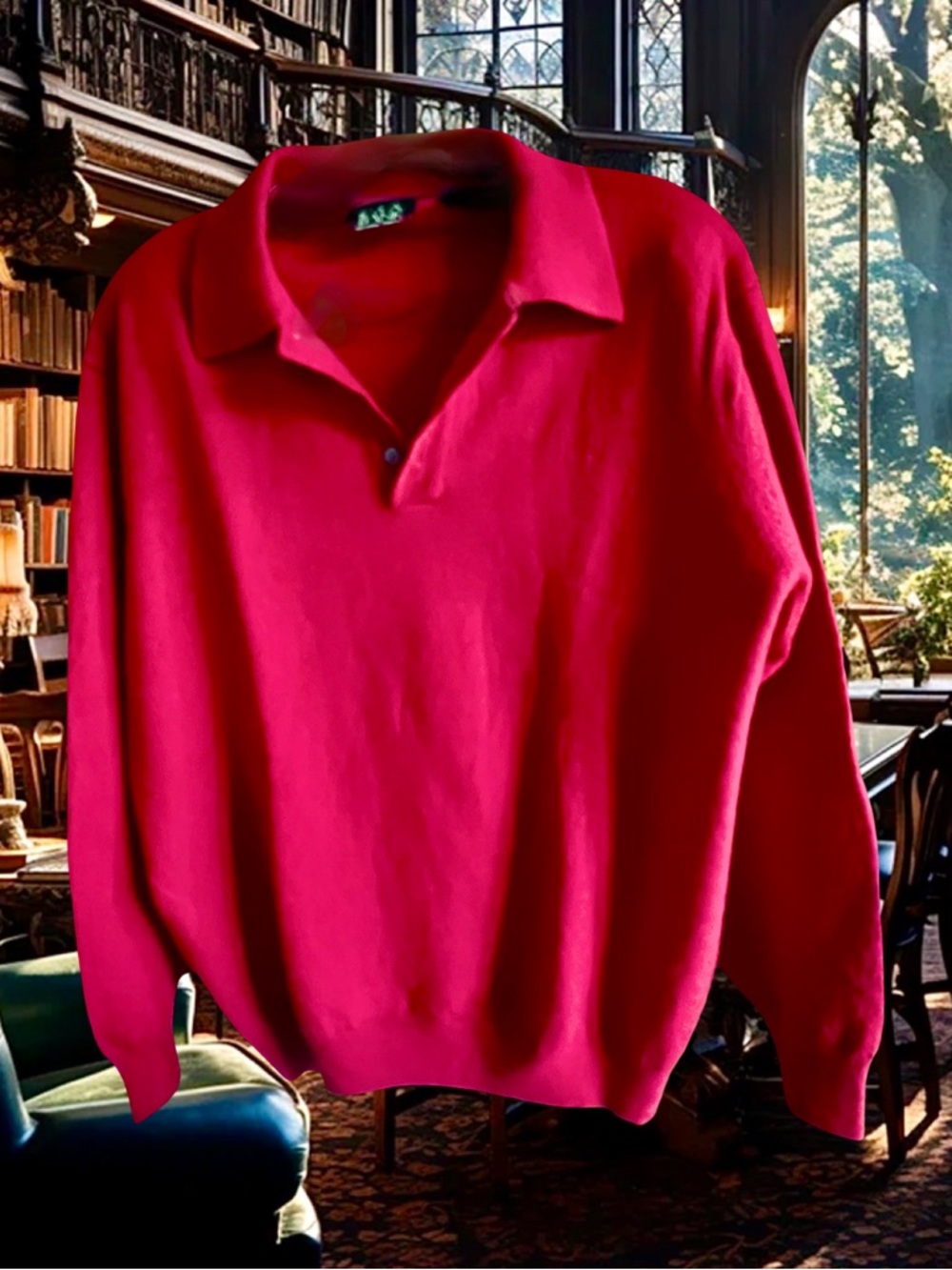 Jos. A. Bank Men's Bright Red Merino Wool V-Neck Polo Sweater XL